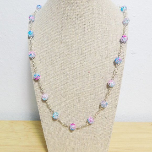 Handmade Pink & Turquoise Glass Confetti Beaded Necklace, Bracelet & Ear… - Picture 4 of 9